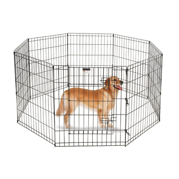 Pet Adobe Pet Adobe Folding Metal Playpen with Eight 24 "x 30 "Panels with Latching Door for Dogs Black 959085LJO